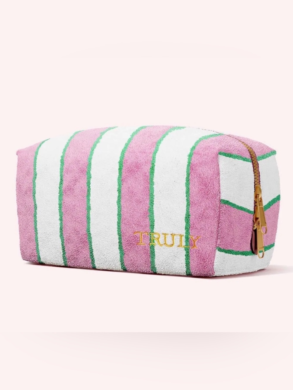 Truly Pink White & Green Terry Cloth Make Up Cosmetic Pouch Bag Rare Limited Ed